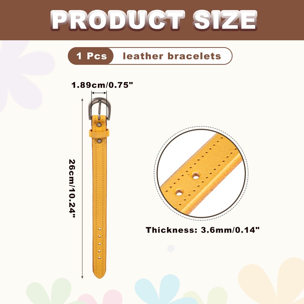 Plain Buckle Bangle Leather Bracelets Leather Snap Bracelets, Dark Yellow