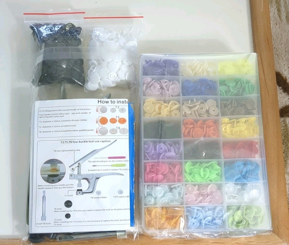 Plastic Snap Assortment With Application Pliers, Adapters, And Instructions