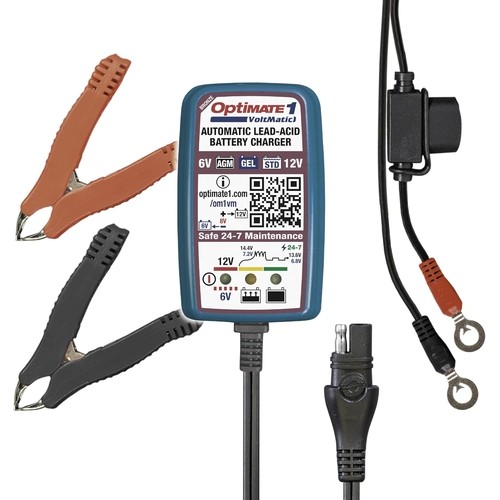 TecMate OptiMate 1 VoltMatic Battery Charger and Maintainer, 4-step Automatic