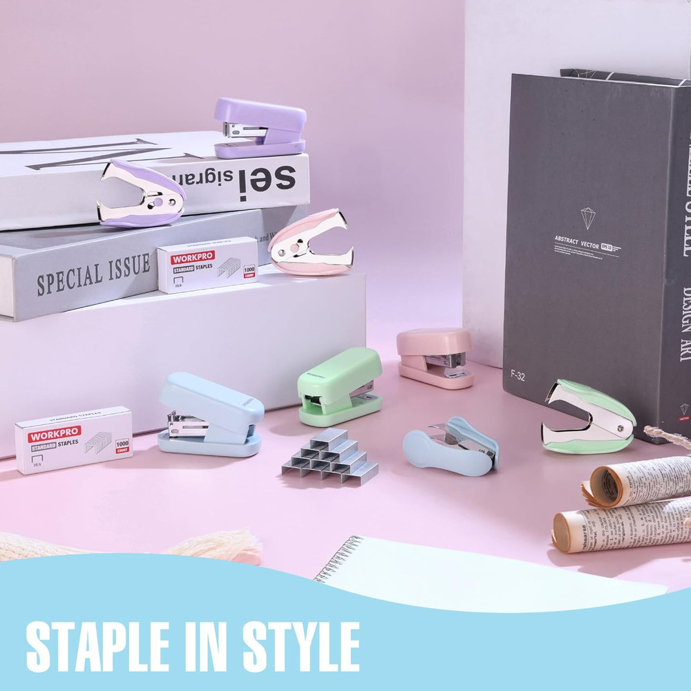 Mini Stapler with Staples, Blue Stapler Set Includes Two Small Staplers, One Sta