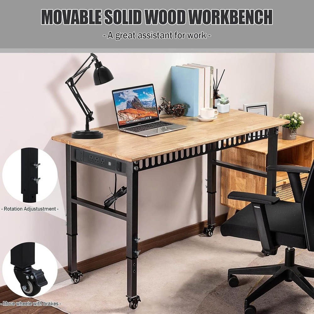 Modern Power Outlet Workbench, Height Adjustable, 2000 lbs Load, USB & Sockets