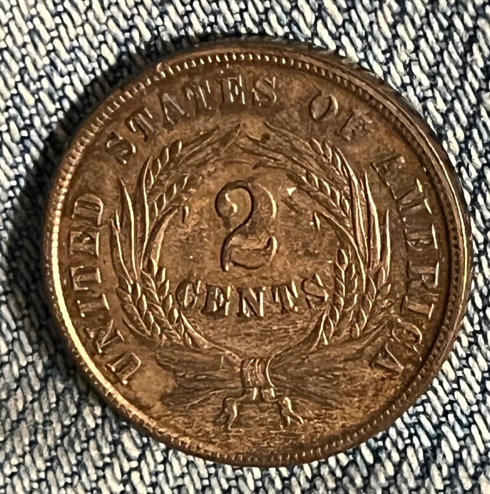 1864 Two cent Large motto. Uncirculated Some mint red remains