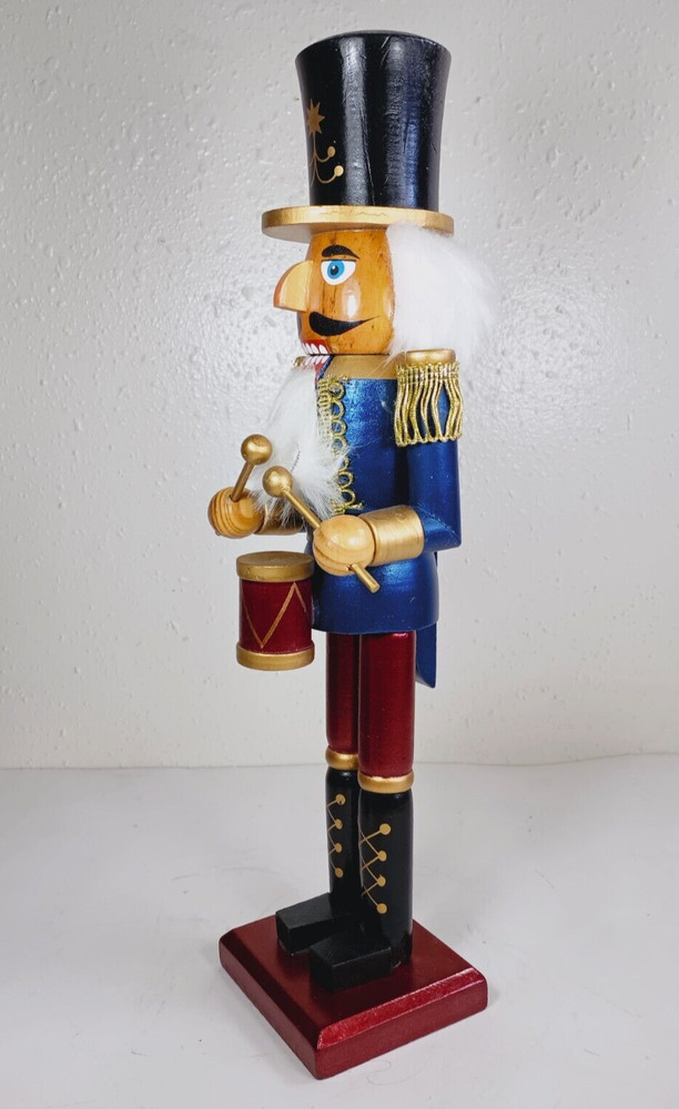 Band Leader Drummer Wood Nutcracker. 15" Tall.