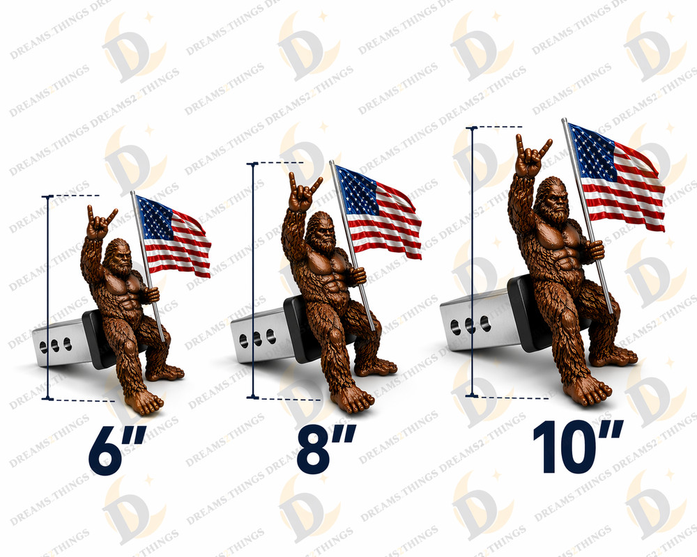 Bigfoot Rock On Hitch Cover with Real Waving American Flag