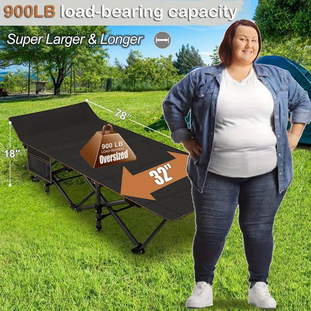 Oversized Folding Camping Cot, 500lb Heavy Duty 1200D, No Mat/Bag