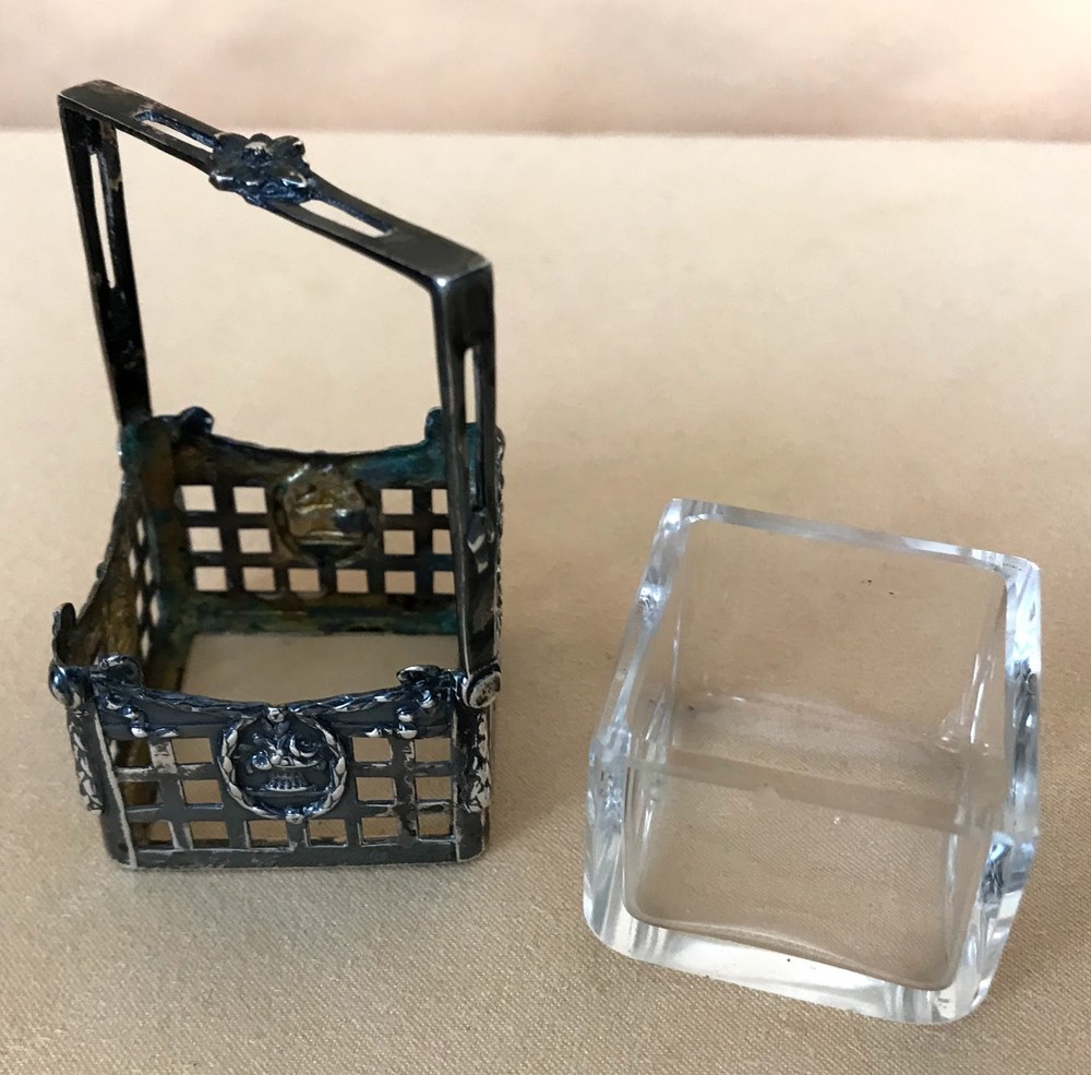 Antique Germany 800 Silver Miniature Basket with Glass insert