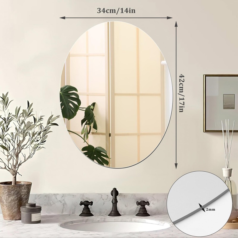 Oval Mirror, Acrylic Oval Bathroom Mirrors Unbreakable Frameless Wall-Mounted...