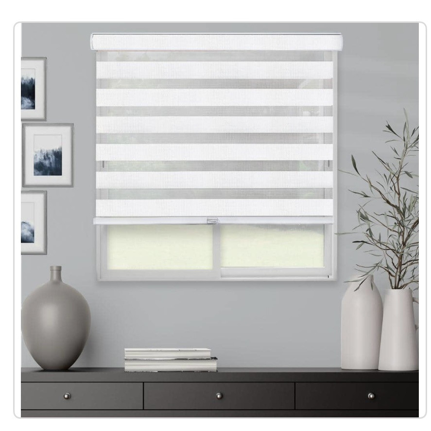 NEW Chicology  Light Filtering Dual Layer Zebra Roller Shade  Basic Arctic