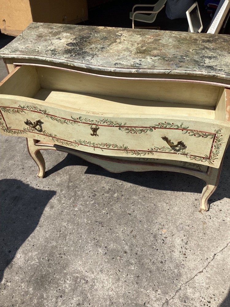 Italian Rococo Style Hand Painted Serpentine Commode Chest