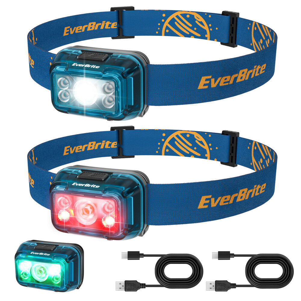 EverBrite 2 Pack LED Headlamp USB Rechargeable Headlight 5 Modes 120° Adjustable