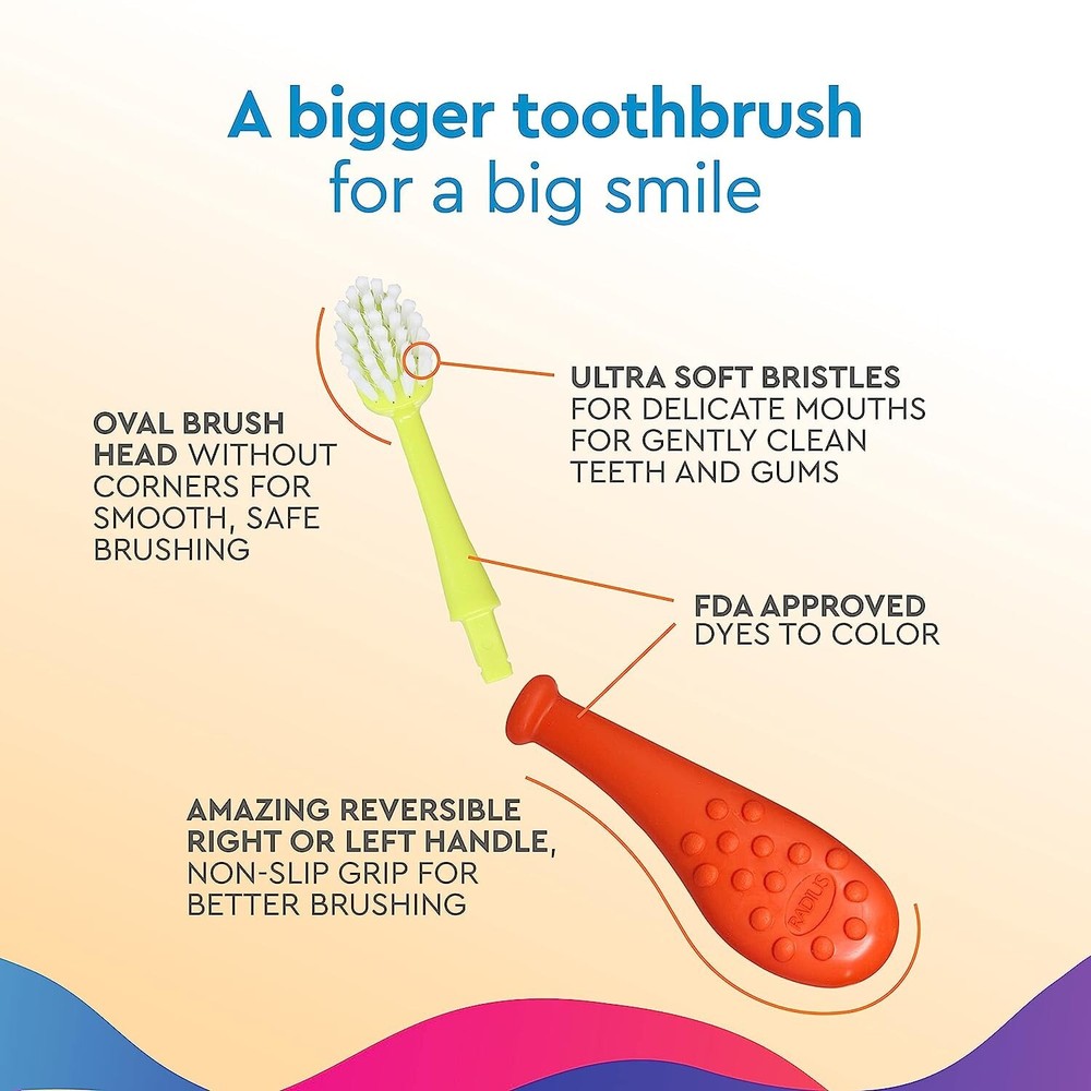 RADIUS Big Kidz Forever Brush Replaceable Head Toothbrush 6+ Teal & Orange