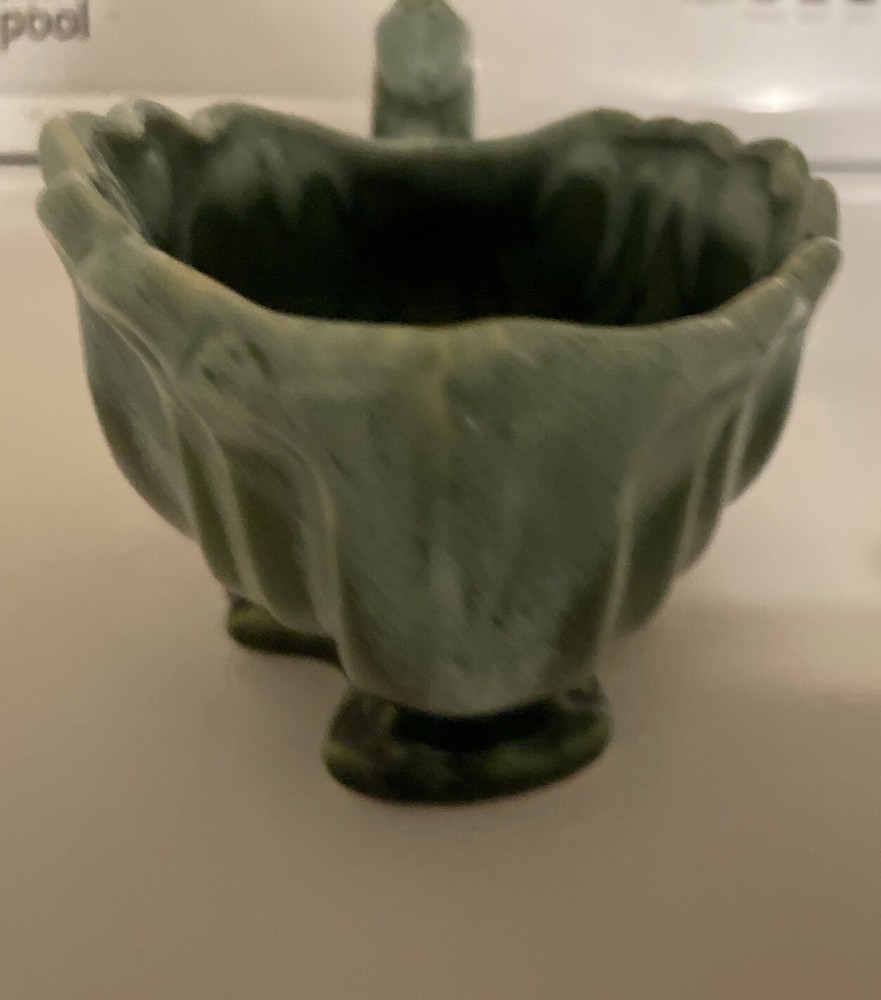 Vintage Small Cornucopia Design Green With Drip Pattern Planter Dish USA 130