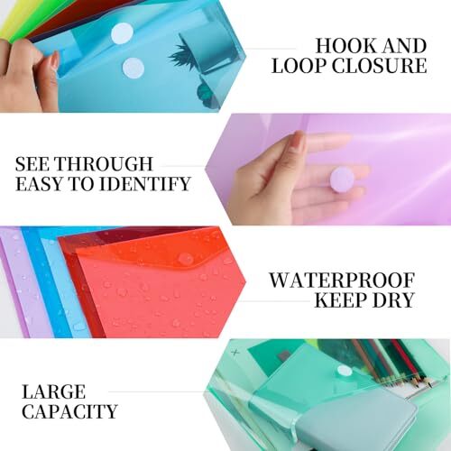 Plastic Envelopes, 8 Pack Plastic Folders for Documents, A4 Plastic File