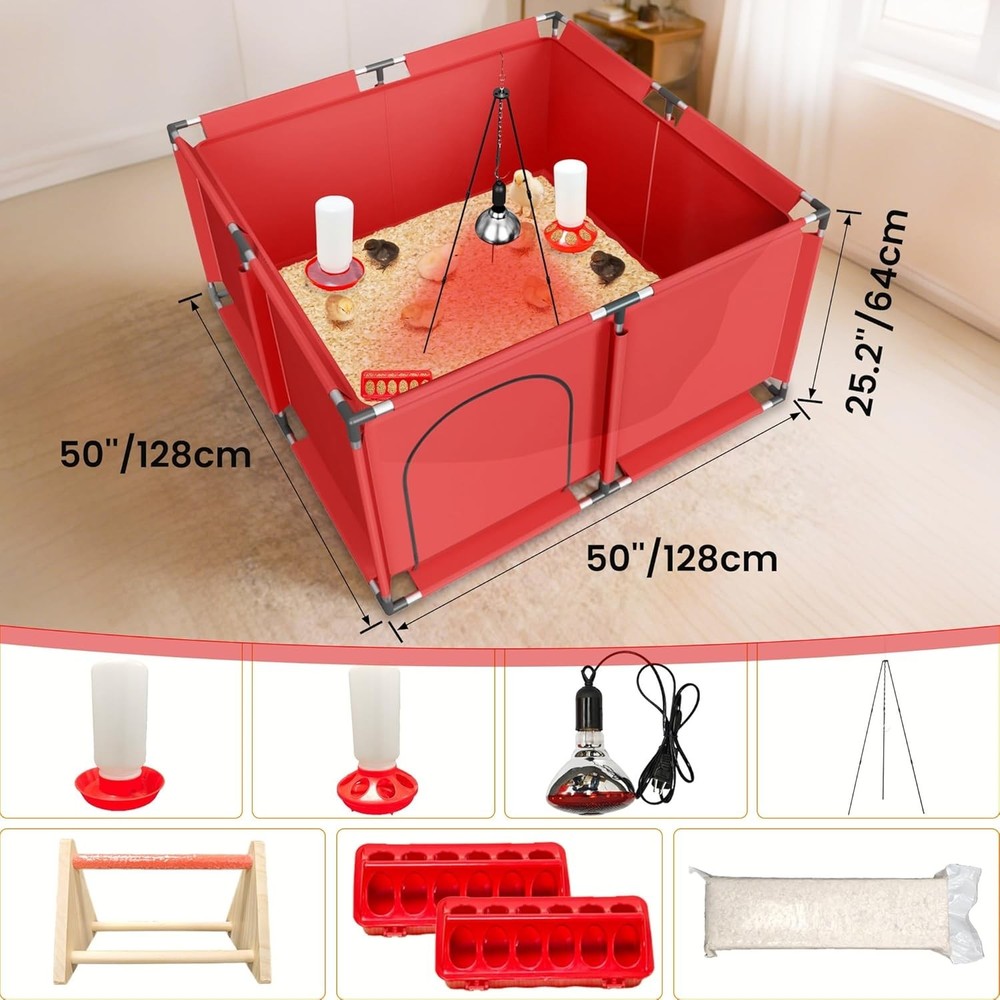 All-In-One Chicken Brooder Box for Chicks, Starter Kit with Timer Heat Lamp, Saw