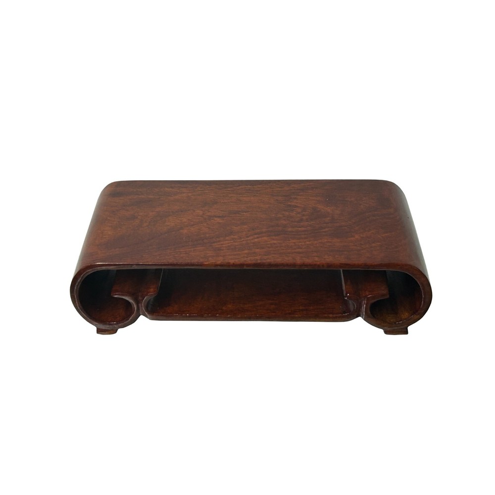 7" Oriental Brown Rectangular Scroll Legs Wood Stand Riser Easel st1088