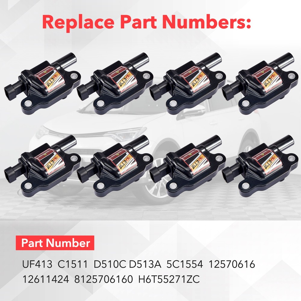 8XSquare Ignition Coil+Spark Plug+Wire Pack For Chevy GMC V8 4.8/5.3/6.2LUF413
