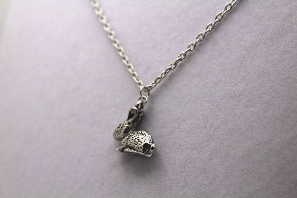 Handcrafted 21" silver chain solid rabbit charm necklace