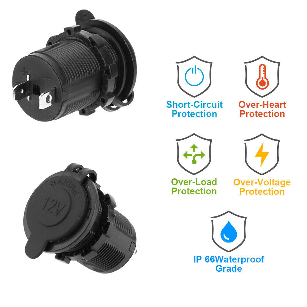 4 PACK 12V Cigarette Lighter Socket Car Marine Motorcycle ATV RV Power Socket US