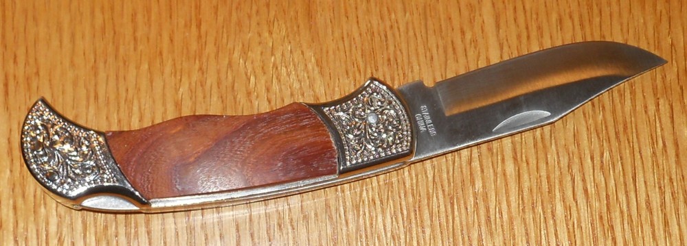 Solid Wood handle on 7 1/2" Folding Lock Back Stainless Steel Knife