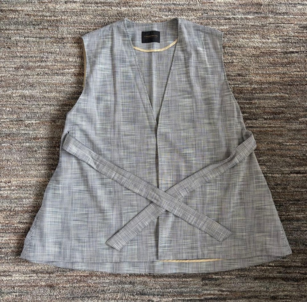 Tomorrowland Collection Shiny Glen Check Belted Vest