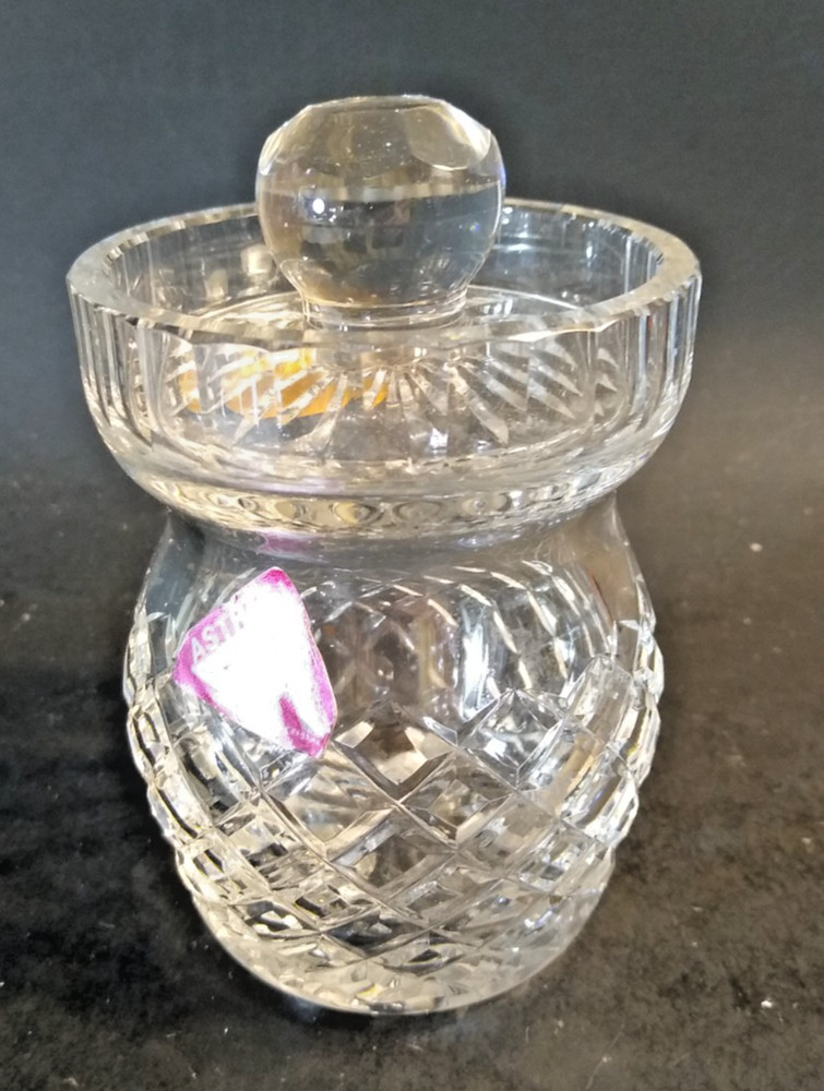 Astral Crystal Sugar Bowl/Condiment Jar pattern unknown 4.75" tall