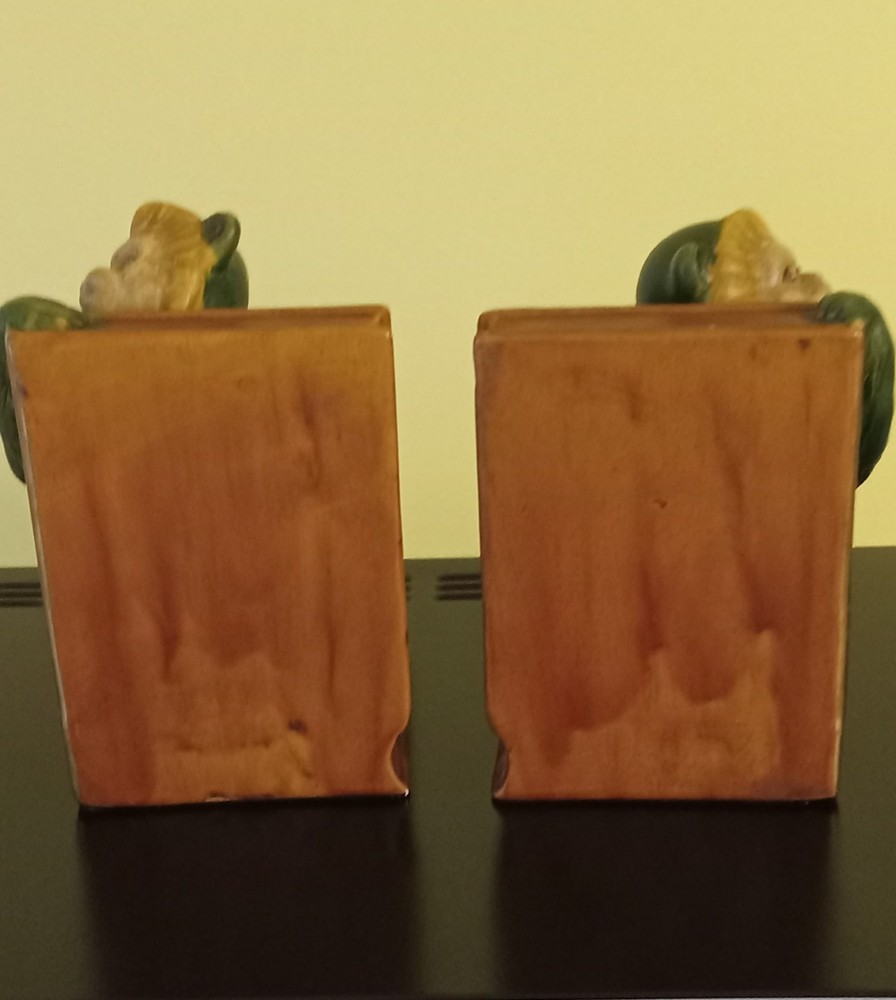 Vintage Majolica Capuchin Monkey Bookends