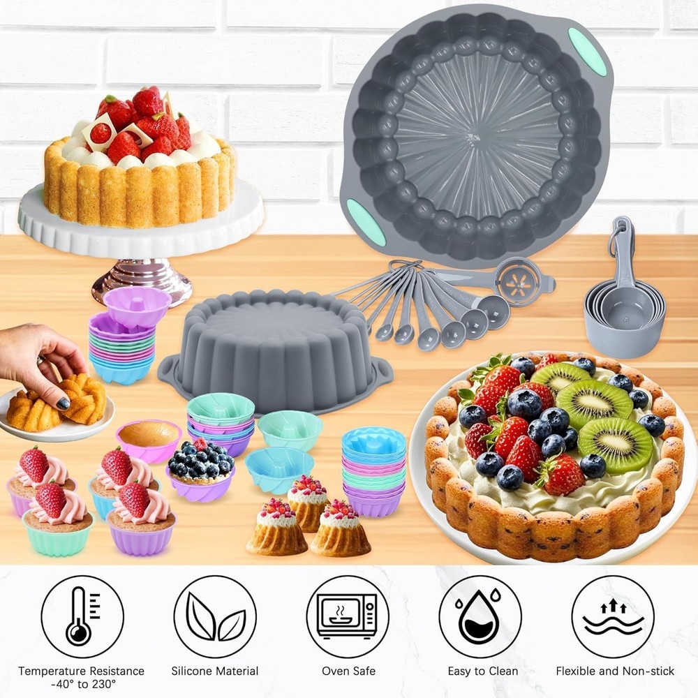 72 Pieces Silicone Bakeware Set, Nonstick Baking Pans Set, Easy Release Oven ...