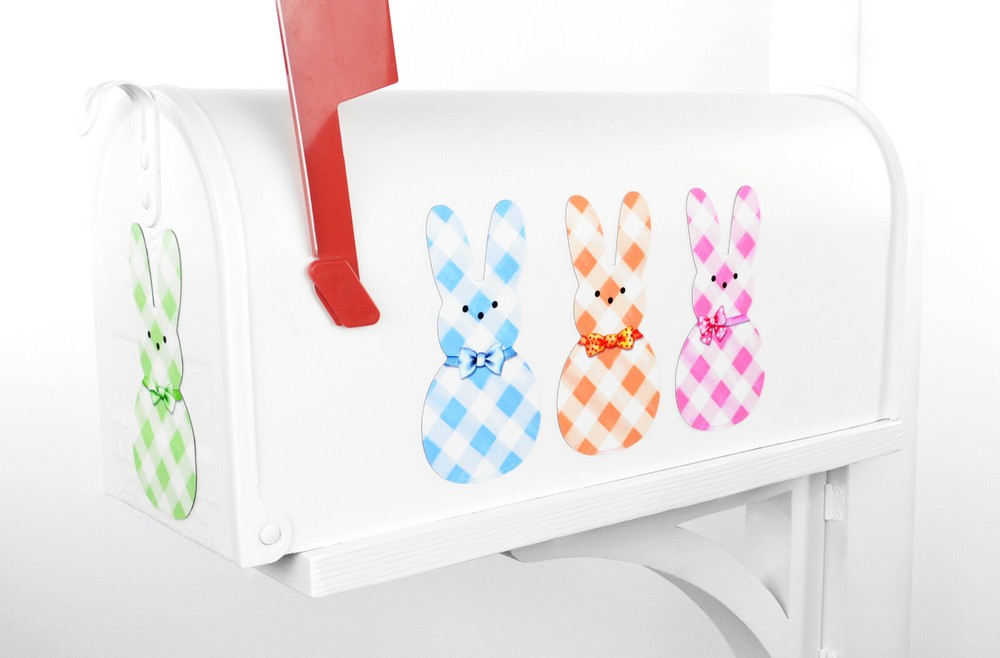 Mailbox Magnet Partial Cover Gingham Print Easter Bunnies Back or Front Side
