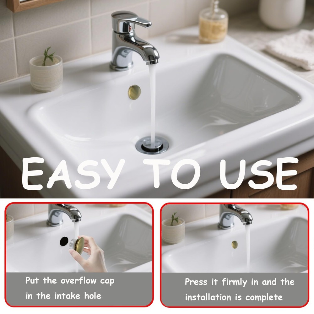 2 Pack Sink Overflow Cover Basin Trim Copper Bathroom Sink Rings,Bathroom Kit...