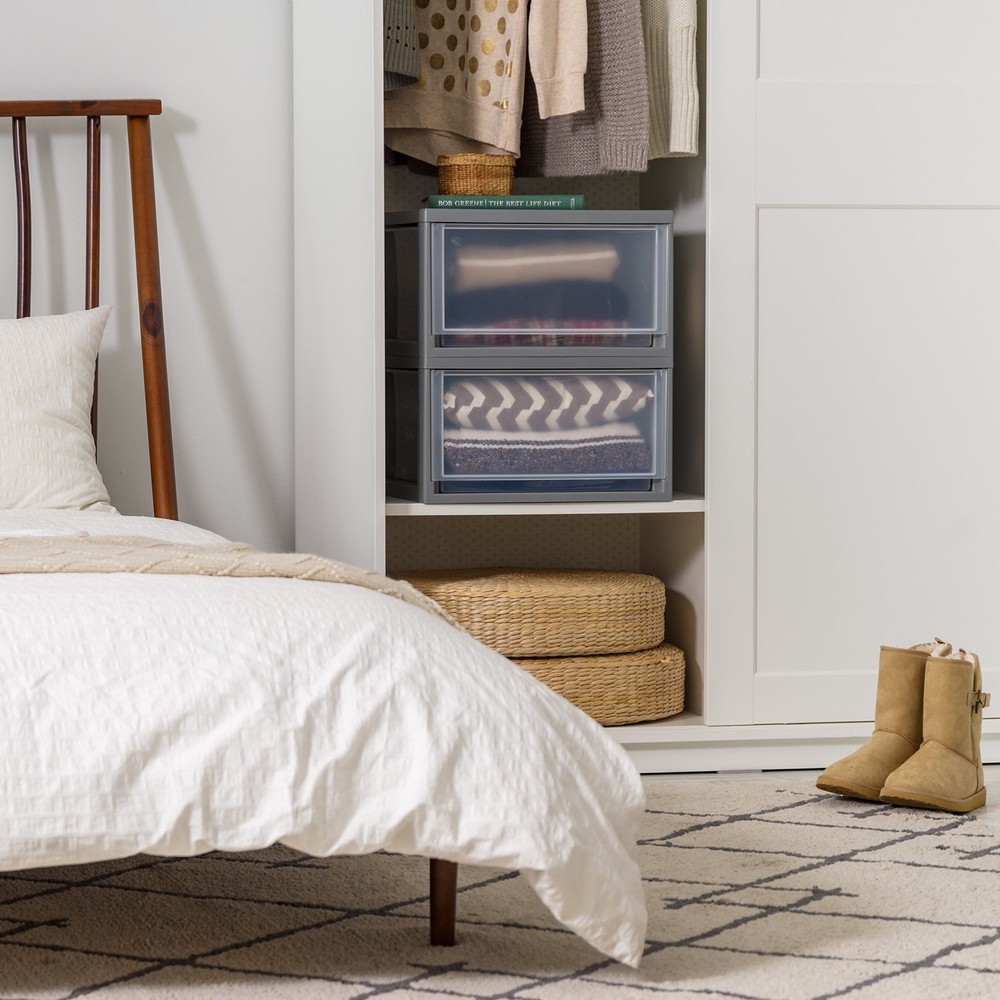 30 Qt Large Plastic Drawers Under Bed Storage Bins Stackable Modular 2Pk