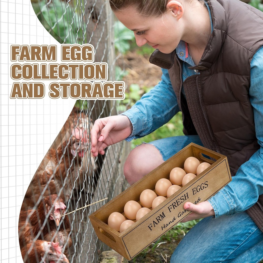2 Pieces Farm Wooden Egg Crate for 24 Fresh Eggs Stackable Storage Box