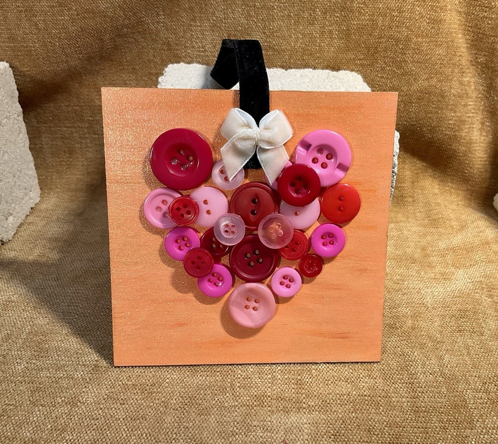Handmade Wooden Button Love Heart, Painted ,Gift Idea