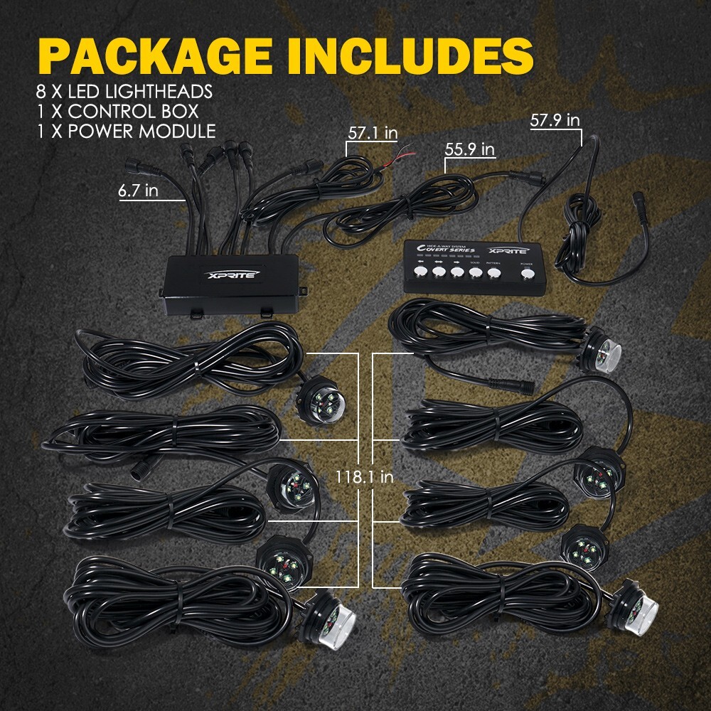 Hide-A-Way LED Strobe Lights Kit White Amber Hazard Headlight w/ Control Panel