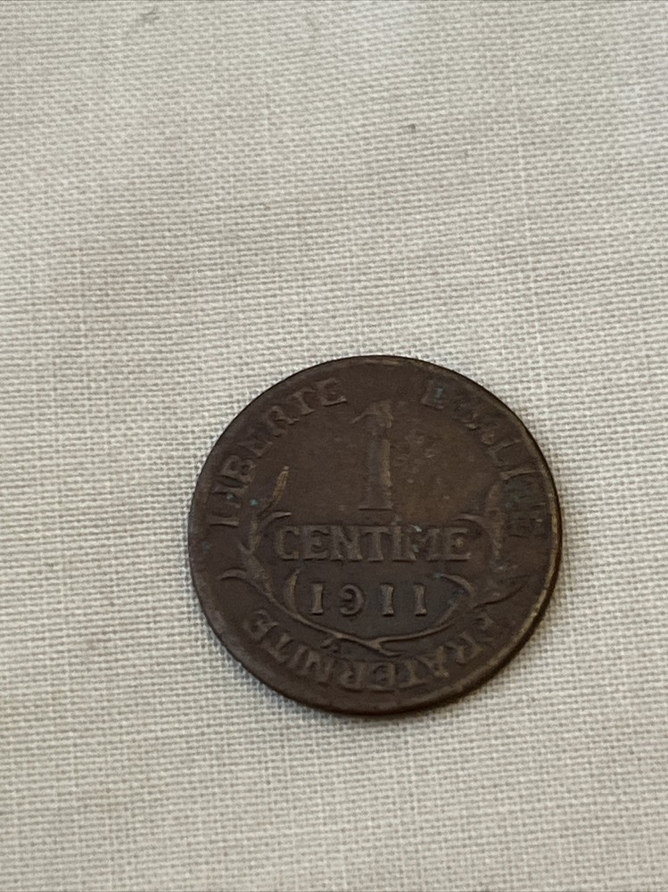 Vtg 1 Centime Coin 1911