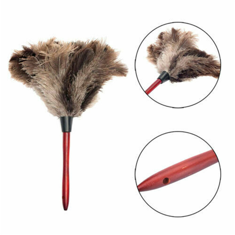 Ostrich Feather Duster Brush With Wood Handle Fur Duster Dust Home Cleaning Tool