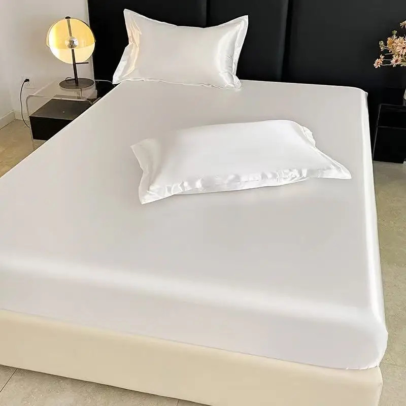 Satin Elastic Fitted Sheet Solid Mattress Cover Double Bedsheet (No Pillowcase)