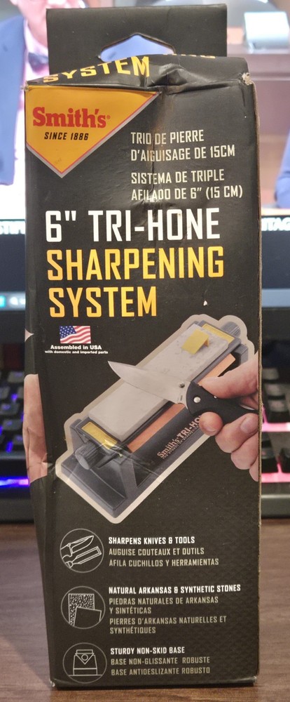 Smith's TRI6 6" Tri-Hone Sharpening System Knife Tool Sharpener 3 Stone Arkansas
