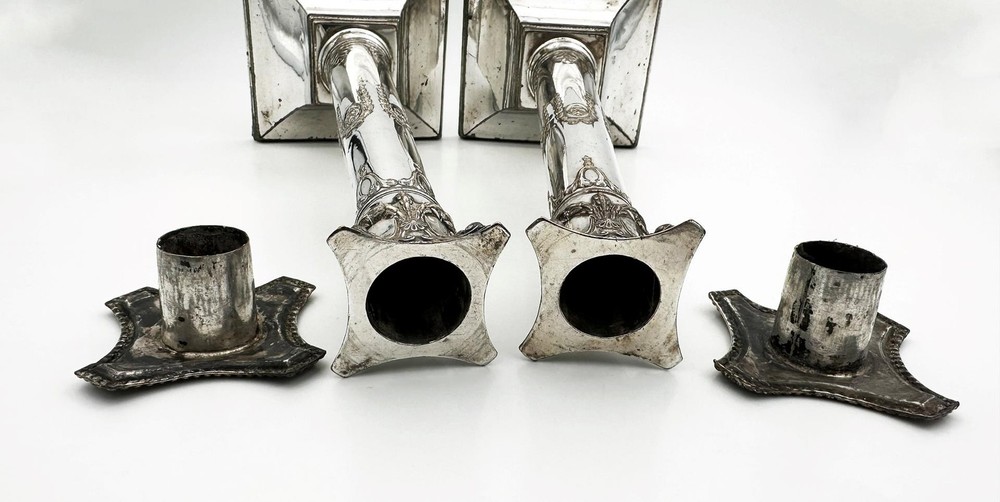PAIR GEORGE III COLUMN CANDLESTICKS OLD SHEFFIELD PLATE c1780