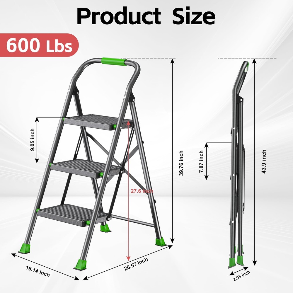 Step Ladder Foldable Folding Stool - for Home Adults Kitchen 3 Stepping Extensio