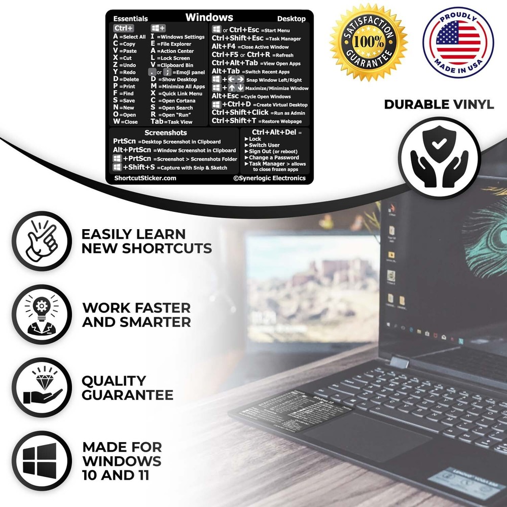 SYNERLOGIC Black Windows Reference Guide Keyboard Shortcuts Vinyl Sticker
