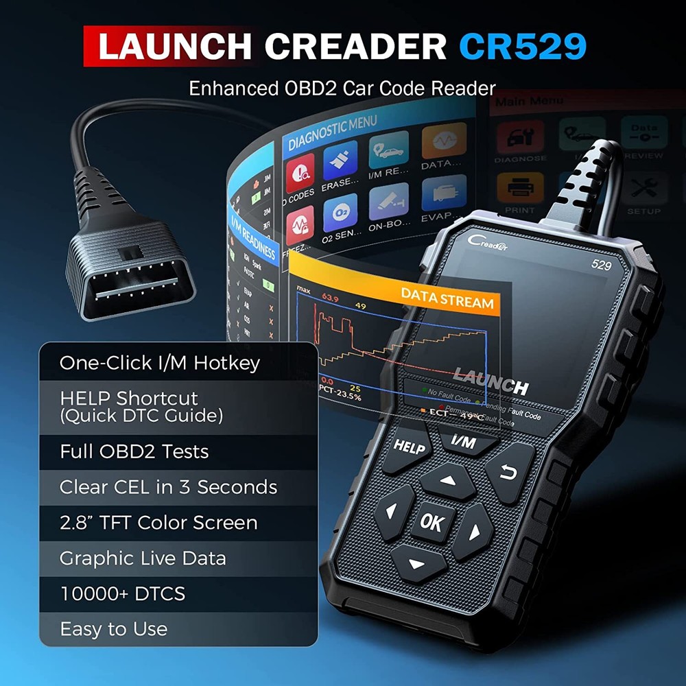 LAUNCH OBD2 Scanner CR529 OBDII Code Reader Car Check Engine Diagnostic Tool I/M