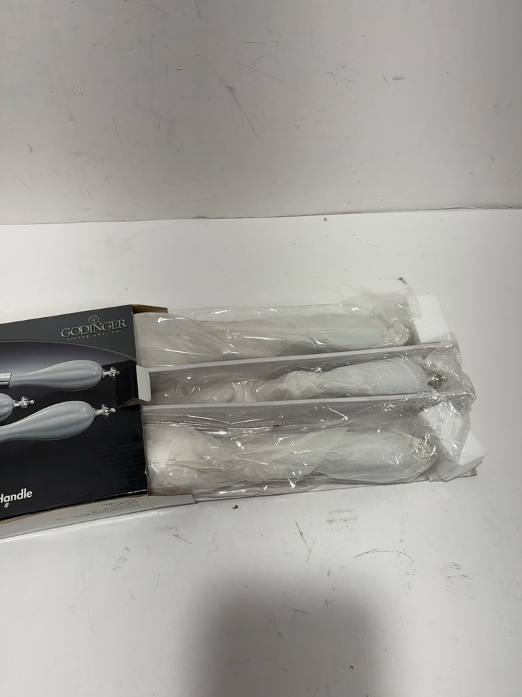 GODINGER SILVER PLATED 3 PC HOSTESS SET PORCELAIN HANDLE Spoon Fork Cake Server