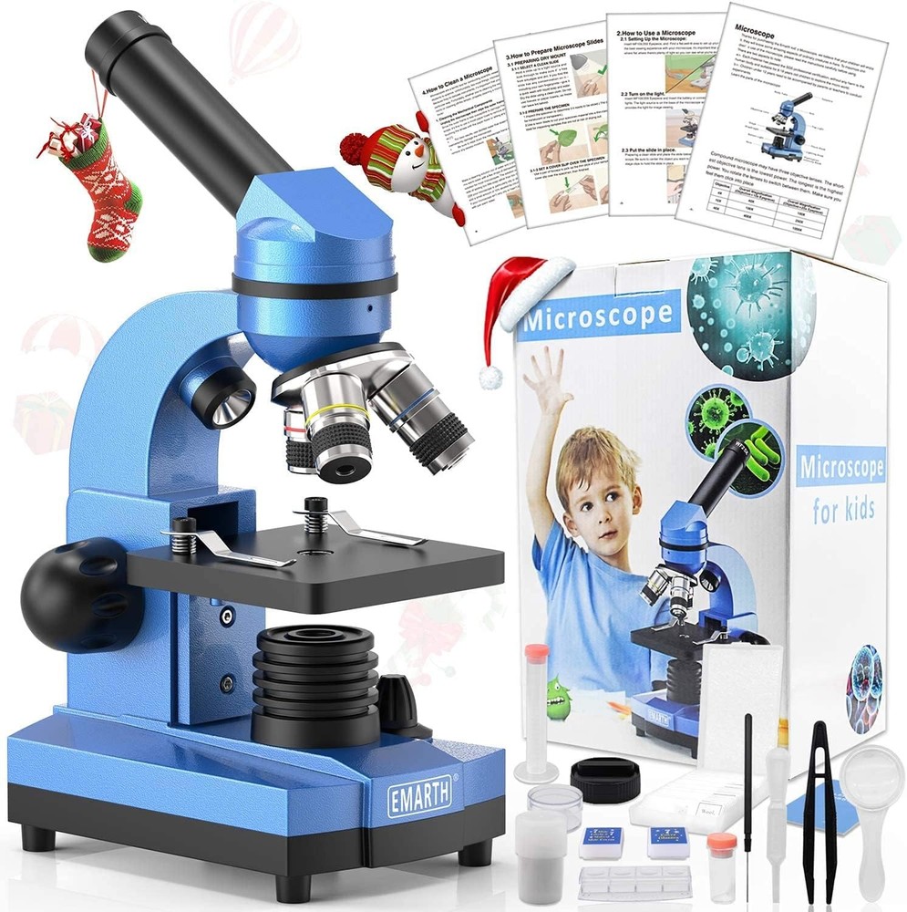 Microscope for Kids Beginners Children Student, 40X- 1000X Compound Blue