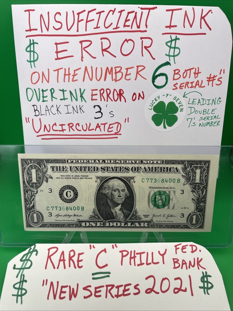 "INSUFFICIENT INK ERROR" MISSING 6’s + “OVER INK ERROR” 3’s UNCIRCULATED BEP 🧱