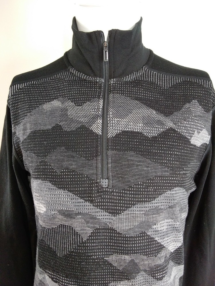 SmartWool Men Classic Thermal Merino B/L Pattern Zip Top Black Medium 16357-K64
