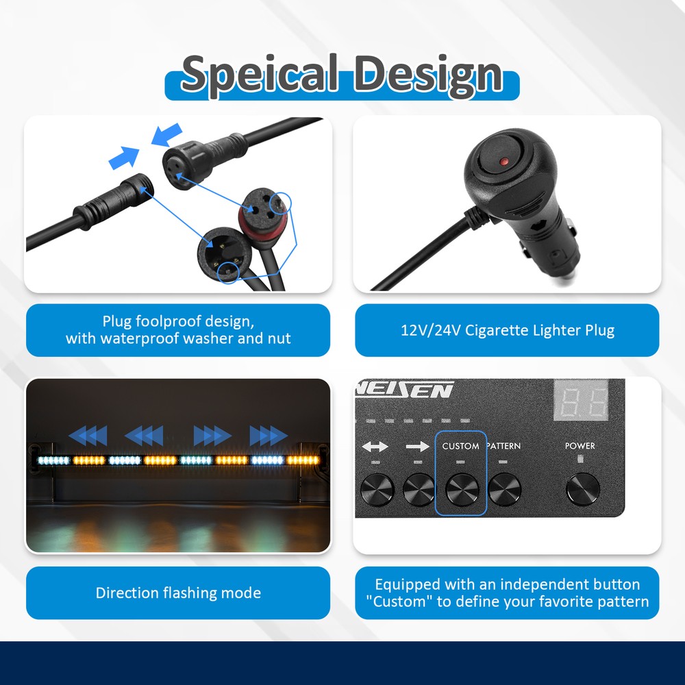 Emergency Hazard Warning Strobe Traffic Advisor Light Bar 48 LEDs Amber White