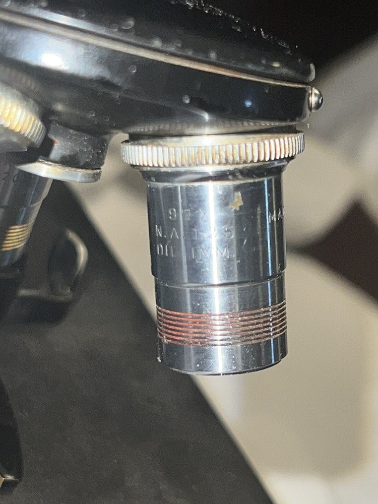 Antique AO Spencer Binocular Microscope w/ 3 Objectives Works #303401