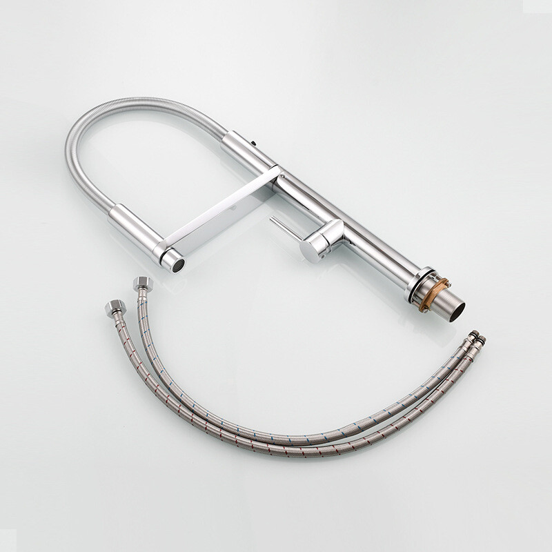 Chrome Brass Kitchen Faucet with Pull Down Sprayer,Commercial Single Handle Tap