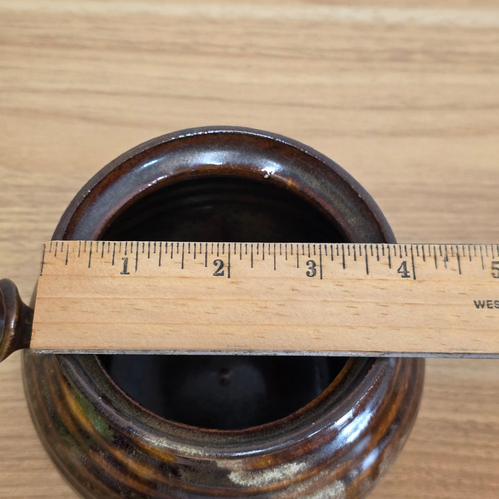 Vintage Pot with Lid Handcrafted Rustic Brown Ceramic Kitchenware