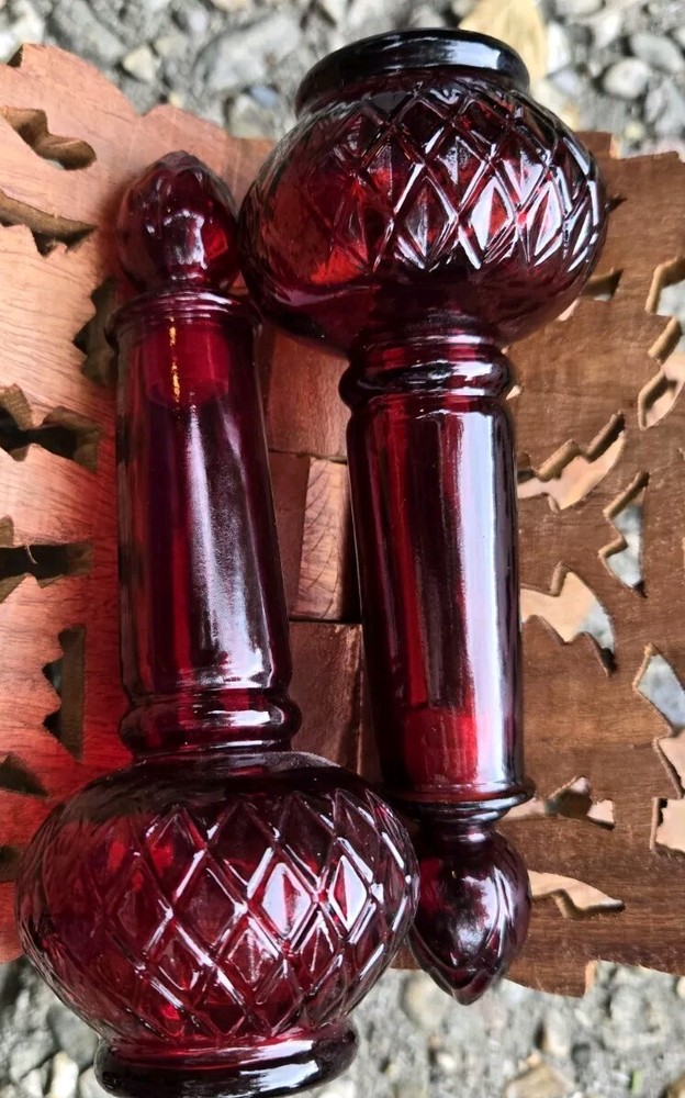 2 Vintage Avon Topaz & Occur Cologne Ruby Red Candle Shaped Perfume Bottle Empty